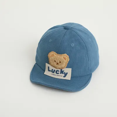 Lucky Bear Embroidered Kids Cap – Soft Corduroy Baby Hat (Unisex)